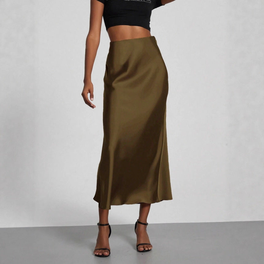 Glossy High Waist Slimming Dress Elegant Skirt