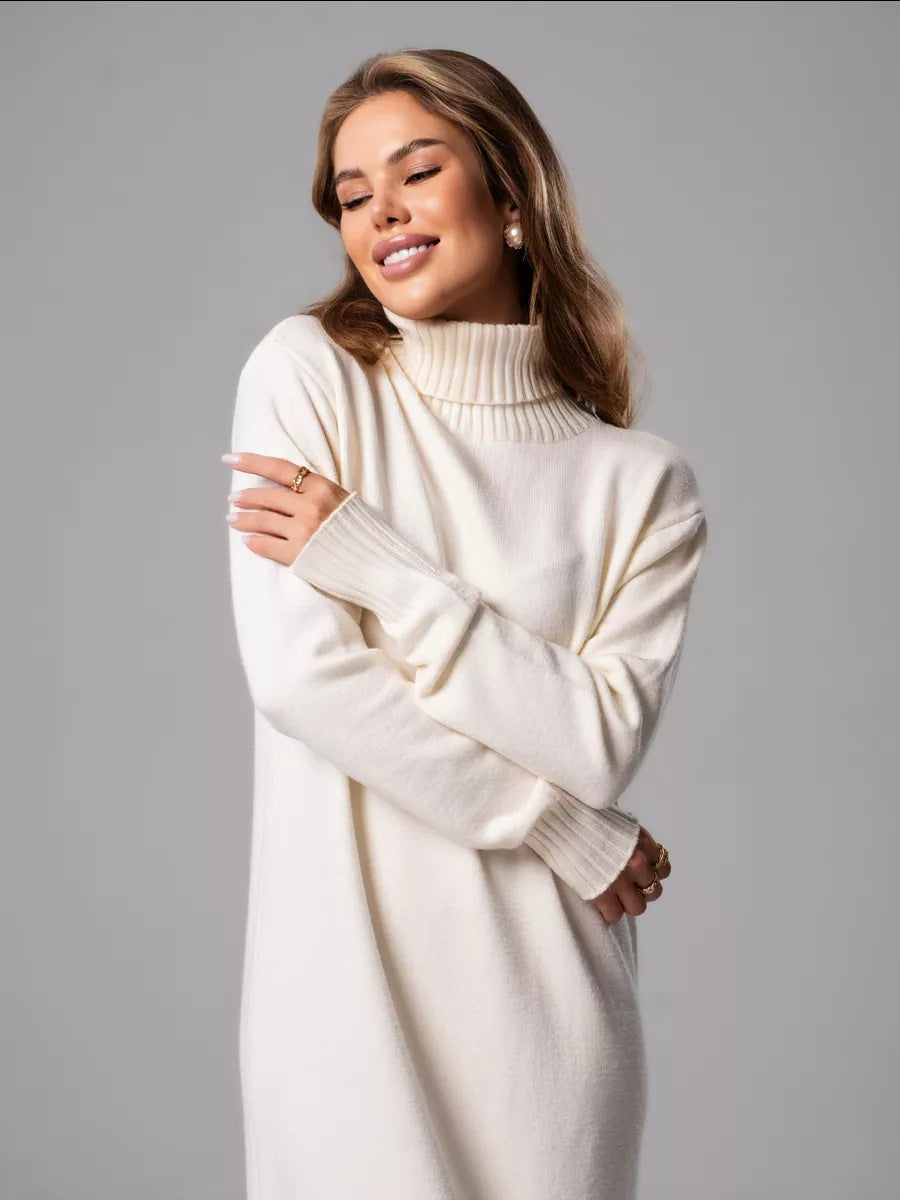 Women's Turtleneck Knitting Loose Inner Wear Pure Color Slimming Dress