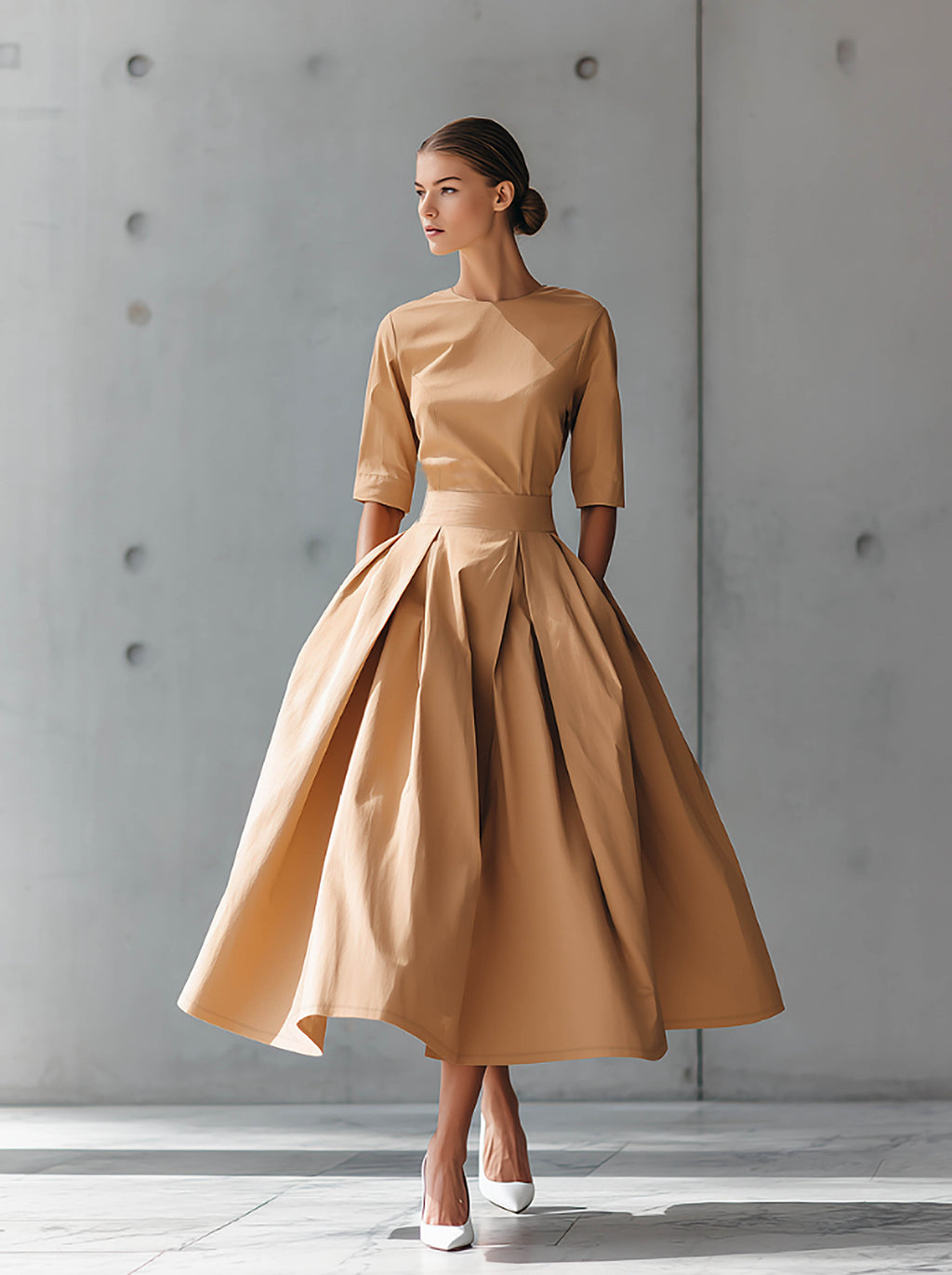 Fashion Casual Elegant Personality Design Three-quarter Sleeve Swing Dress