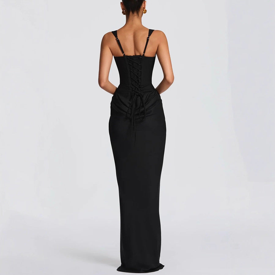 Fashion Shoulder Strap Sleeveless Back Waist Dress