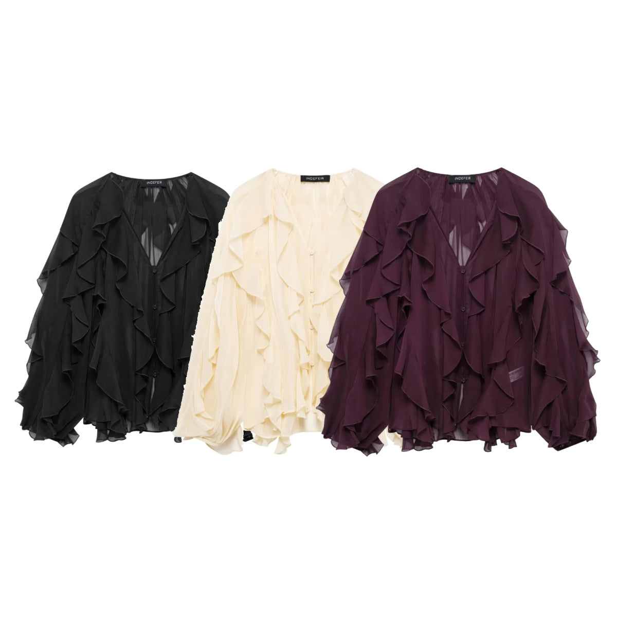 Spring Laminated Decoration Solid Color Shirt Blouse