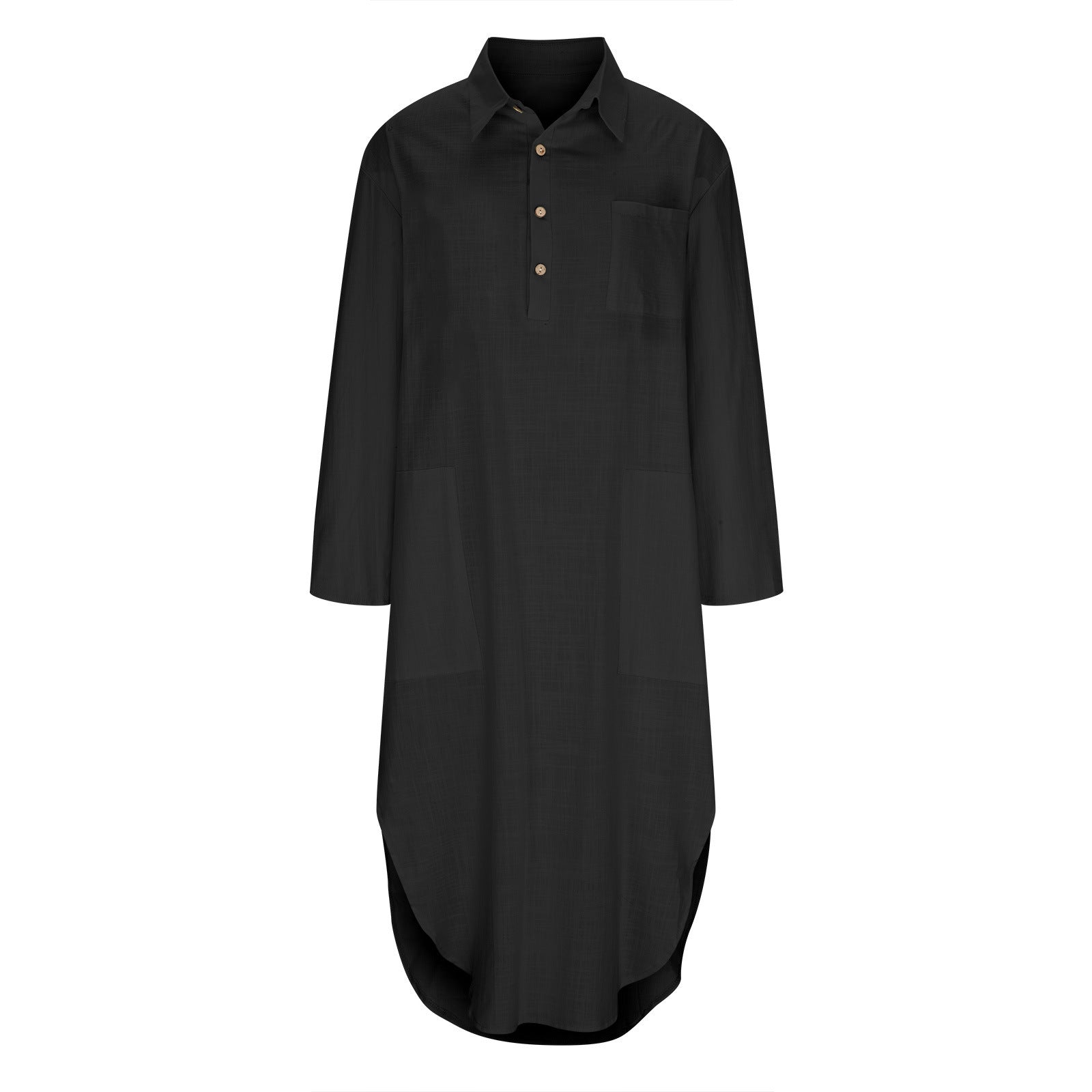 Women's Solid Color Buttons Slit Loose Breathable Casual Shirt Cotton Linen Dress