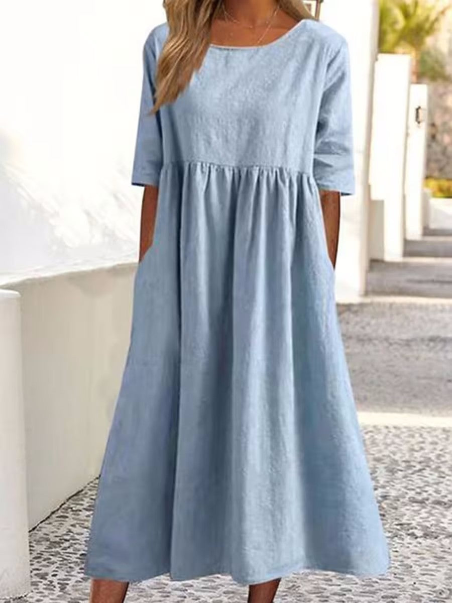 Linen Casual Sleeve Pocket Pleated Loose Shorts