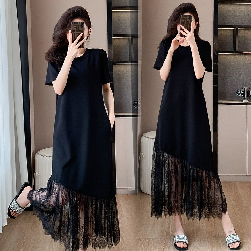 French Style High-grade Lace Stitching Dress Light Luxury Temperament Slimming Women's T-shirt