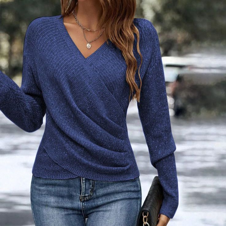 Women's Collar Long Sleeve Cross Solid Color Sweaters