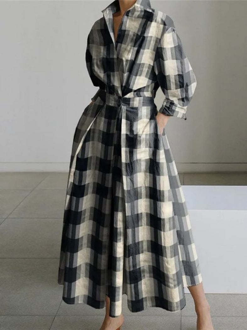 Commute Fashion Collar Lining Elastic Waist Dress