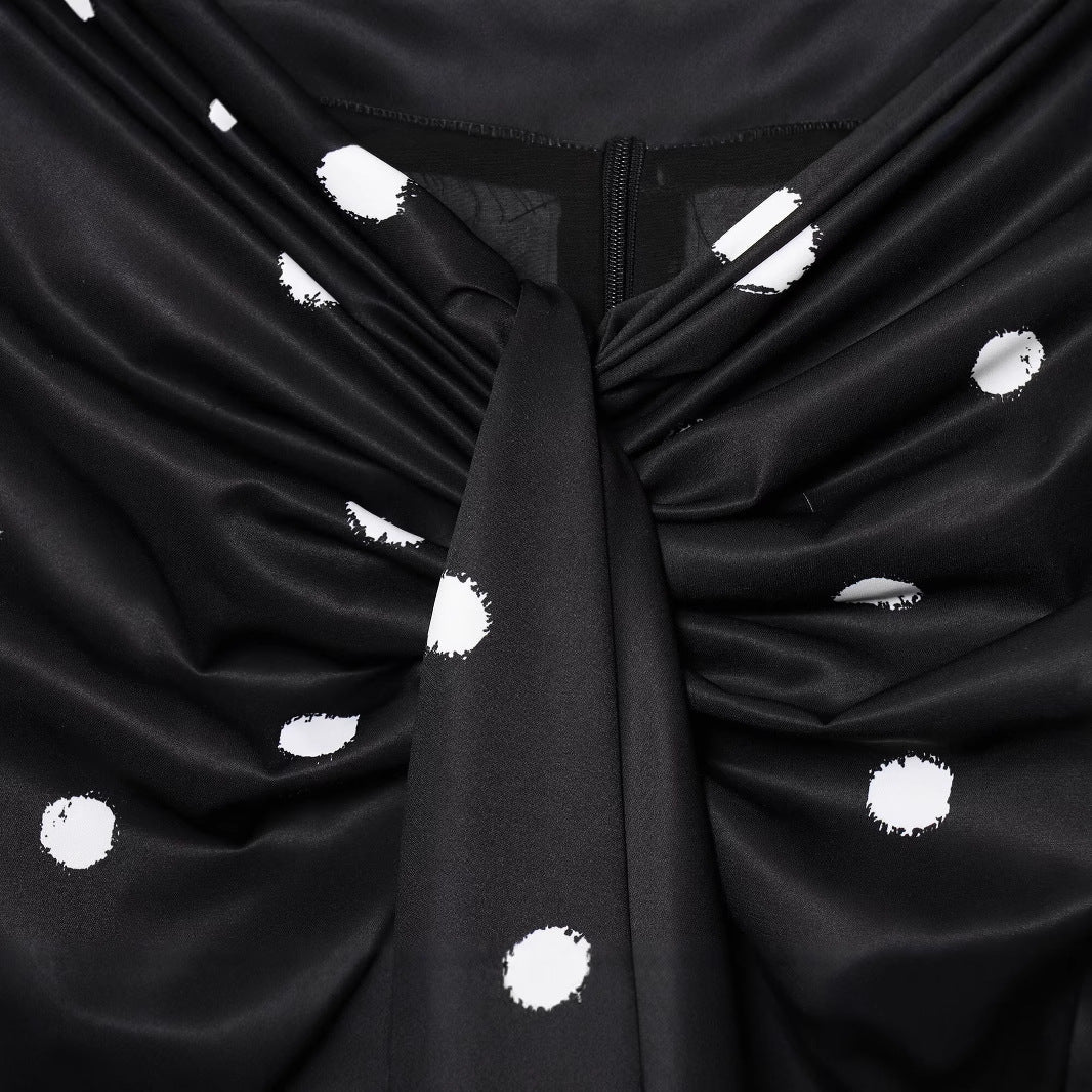 Women's Bow Polka Dot Printed Mid Waist Skirt