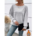Women's Solid Color Striped Round Neck Splicing Pullover Women's Sweater