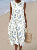 Sleeveless Casual Printed Temperament Long Fitted Dress