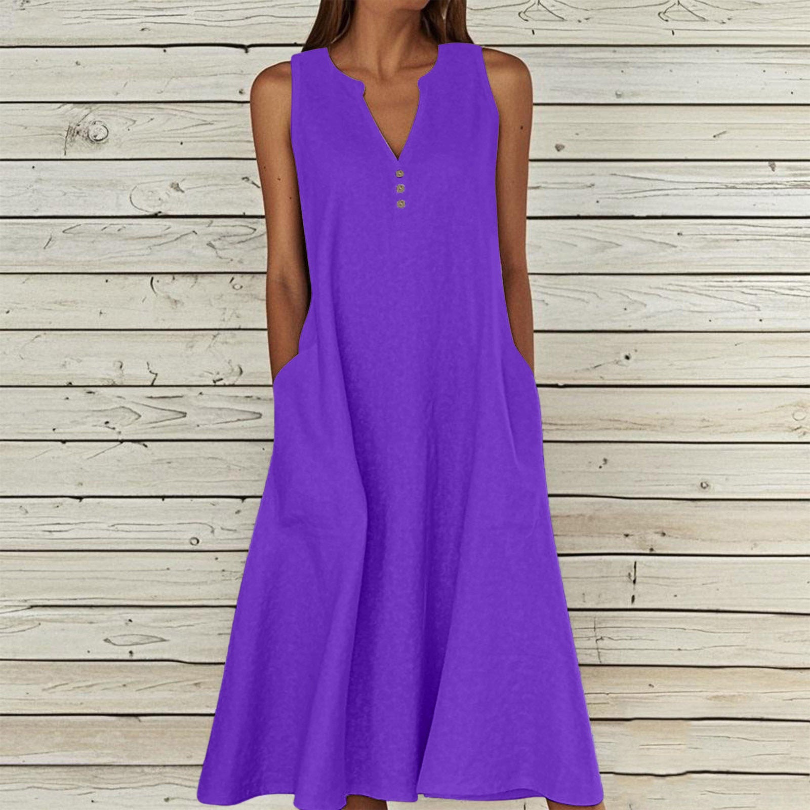 Women's Linen Ethnic Greek Sleeve Maxi Sleeveless Dress