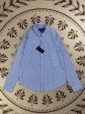 Men's Ralph Horse Logo Striped Long-sleeved Shirt Embroidered Lapel Blouse