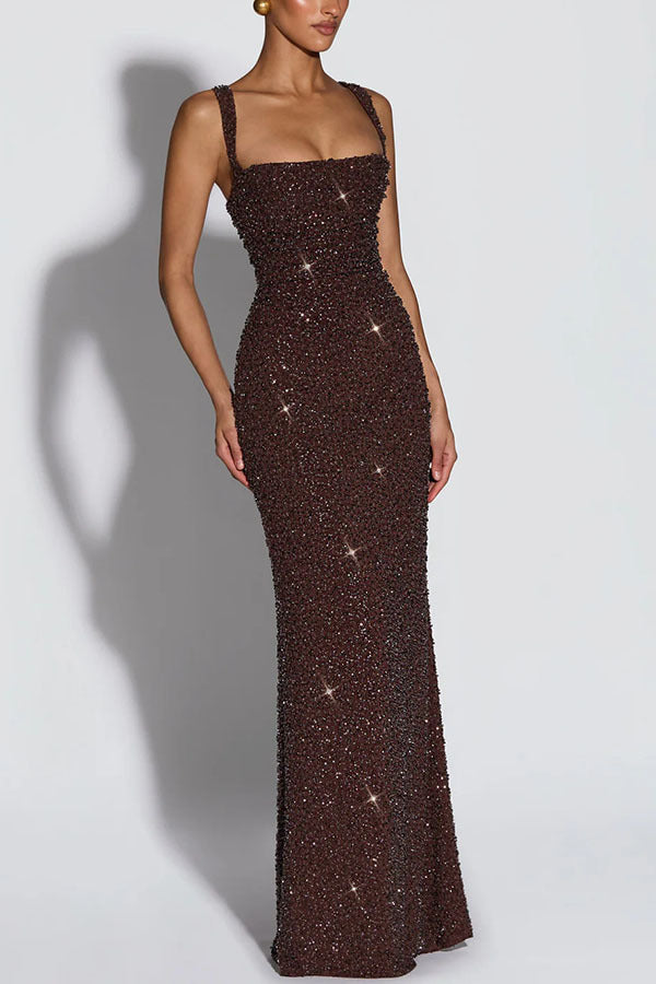 Women's Sequin Sling Slim Fit Tied Sleeveless Dress