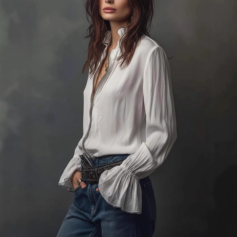 Women's Vacation Western Bohemian Long Sleeve Zipper Shirt Blouse