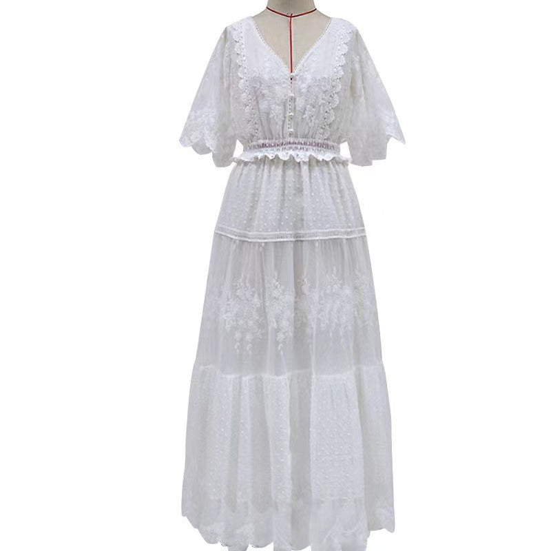 Versatile Trendy Women's Summer Short-sleeved Lace Dress
