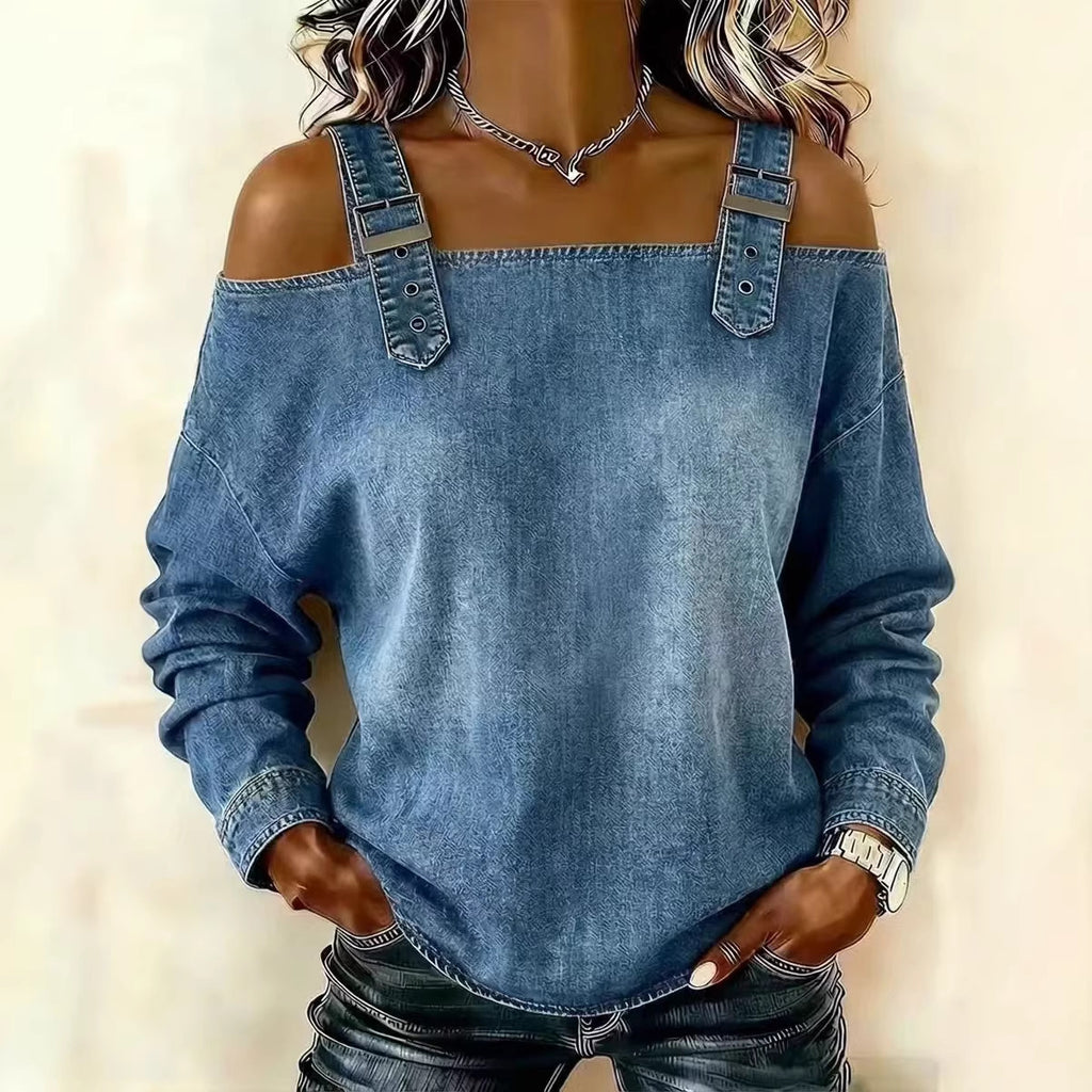 Women's Autumn Tie Shoulder Strap Long Sleeve Tops