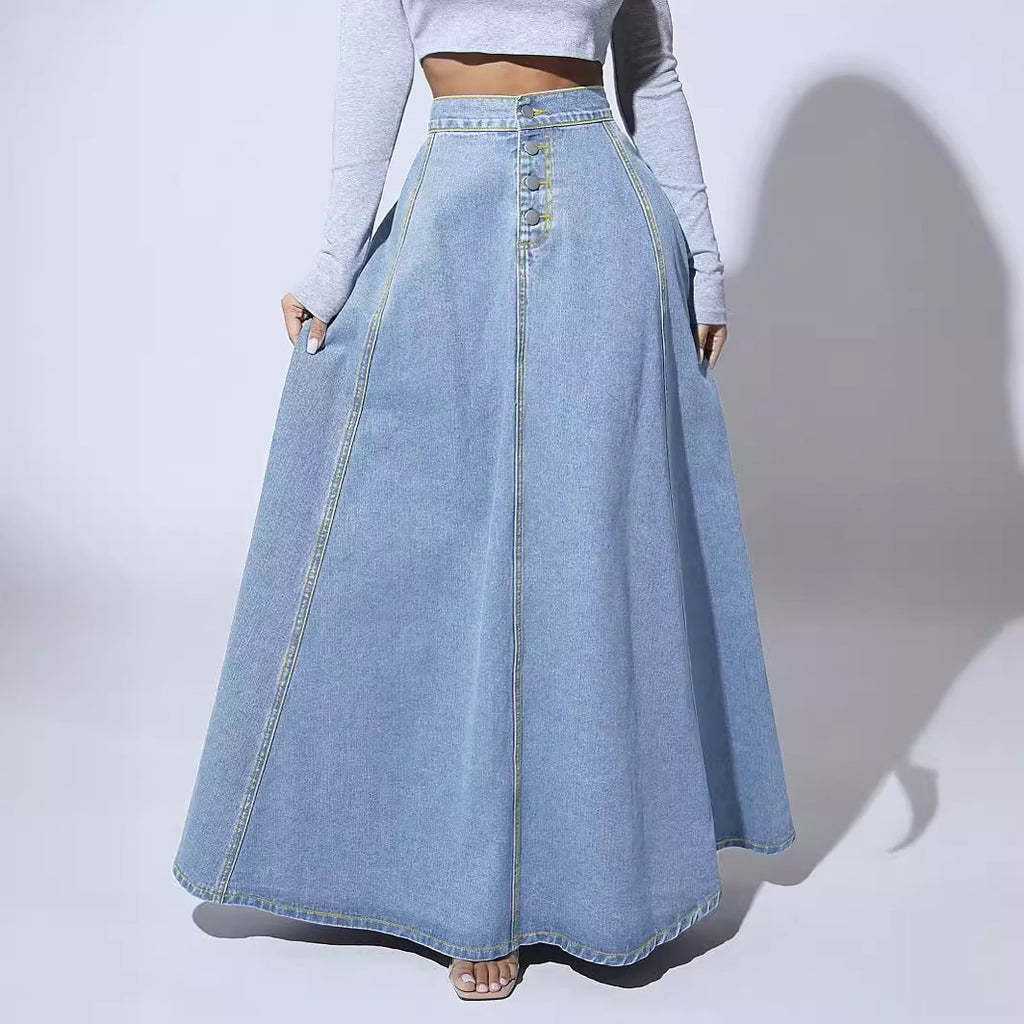 Women's Source Single-breasted Denim Western Style Large Skirts
