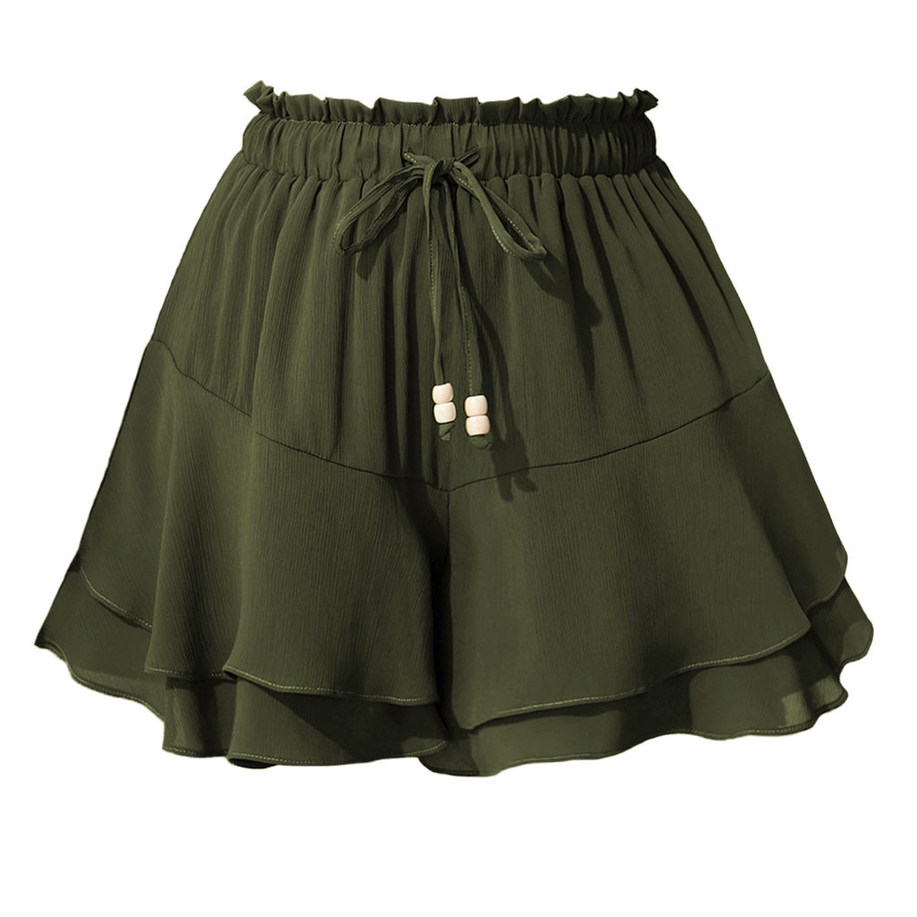 Ruffled Elastic Waist Drawstring Adjustable Sports Casual Skirt
