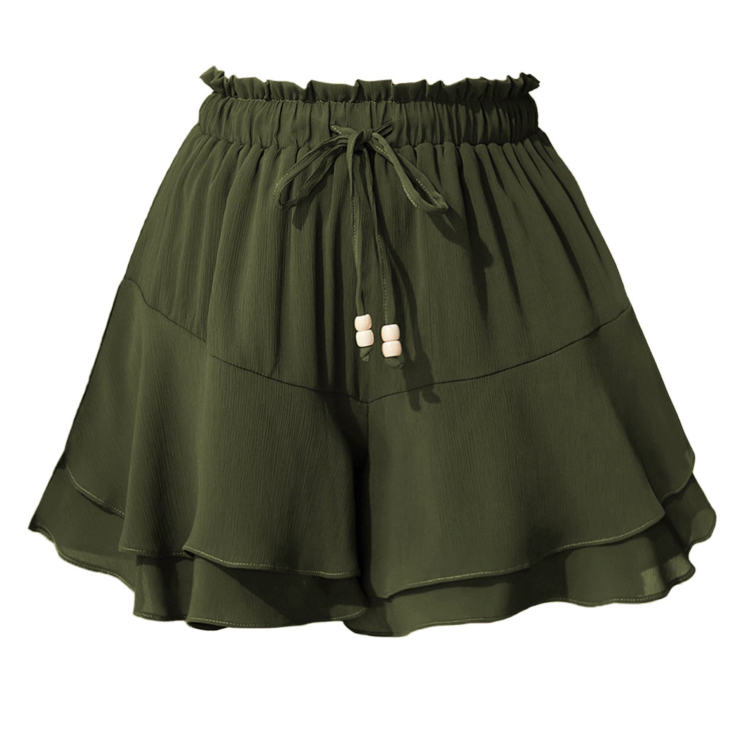 Ruffled Elastic Waist Drawstring Adjustable Sports Casual Skirt