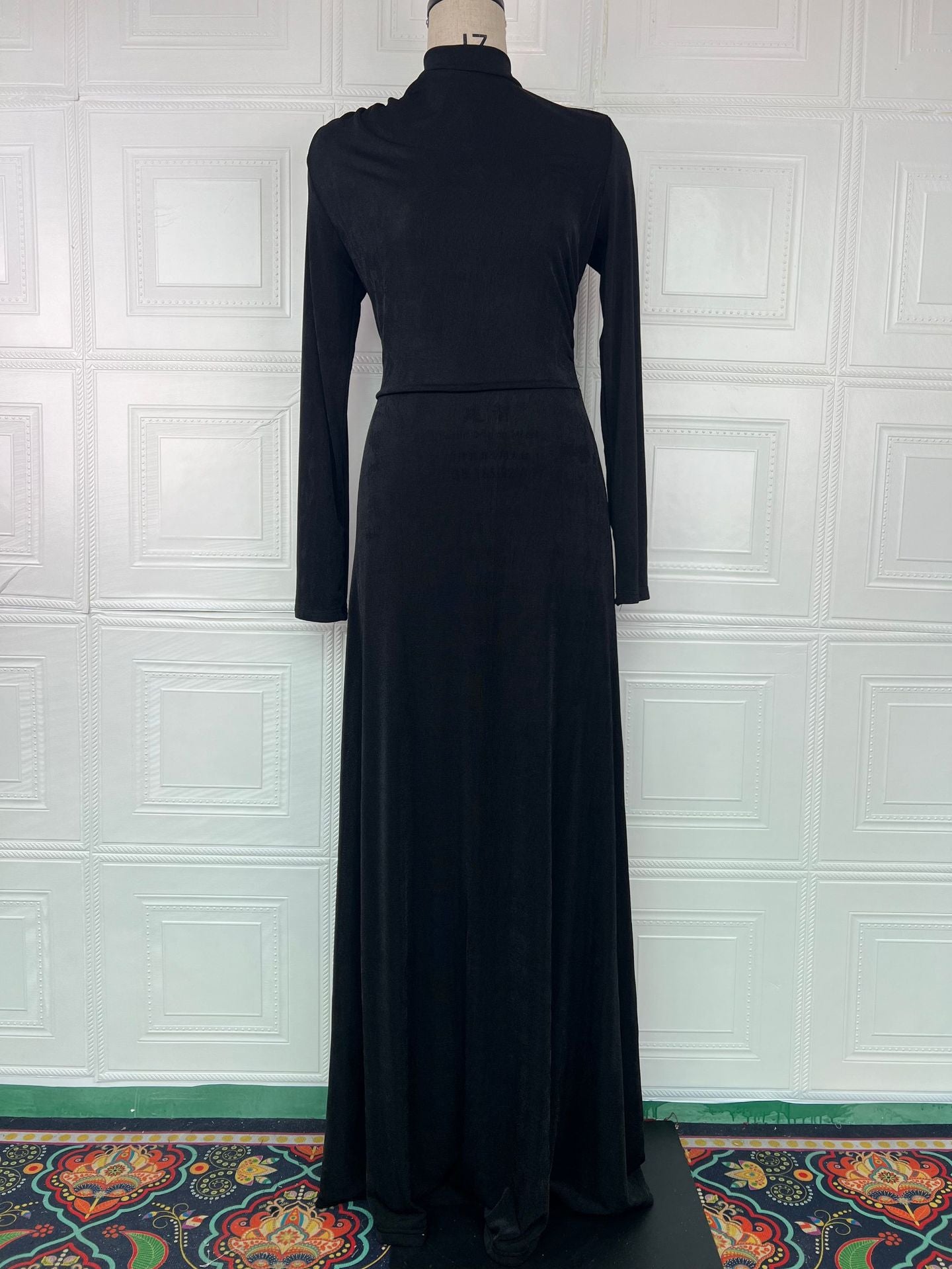 Autumn Solid Color Pleated Waist Tight Slimming Graceful Dress