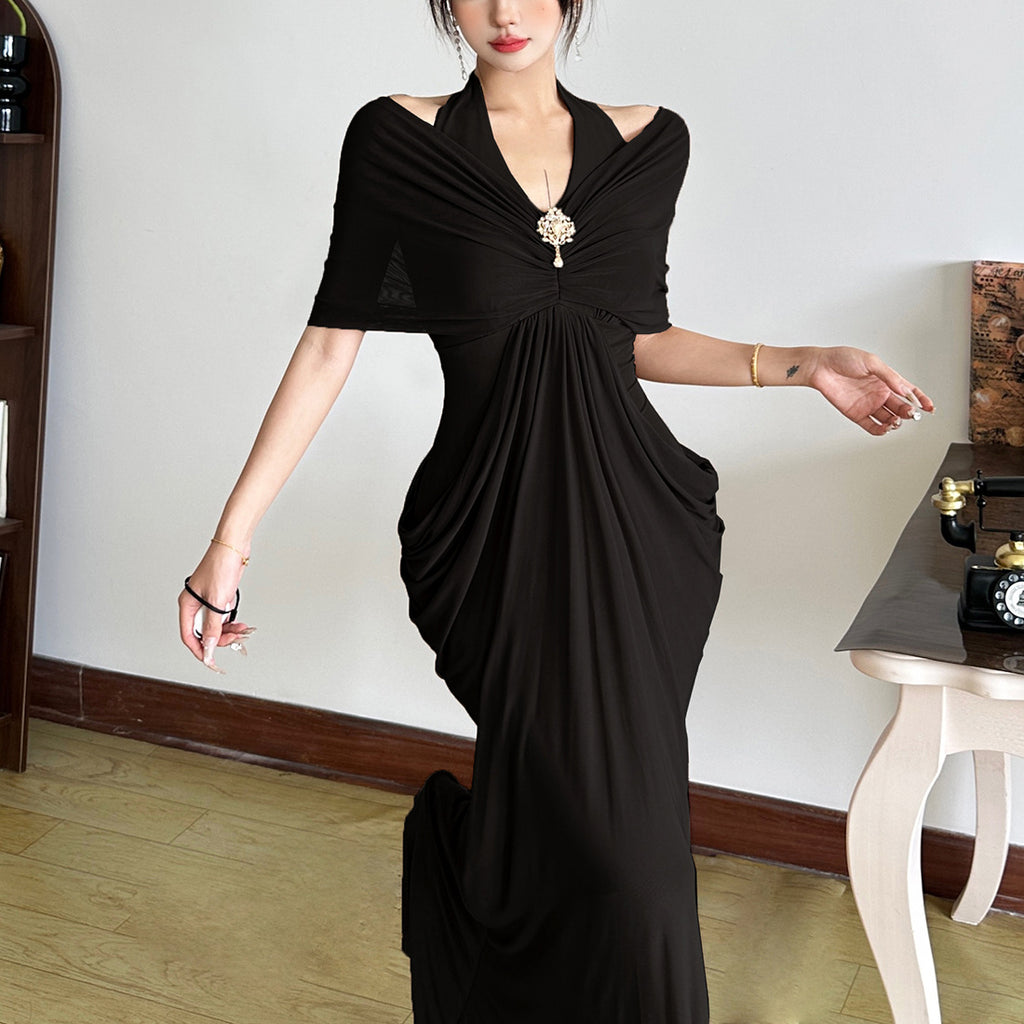 Women's Summer Fashion Backless Gauzy Slim Fit Patchwork Dress