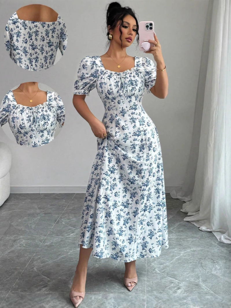 Women's Summer Fashionable Elegant Short-sleeved Printed Large Dress