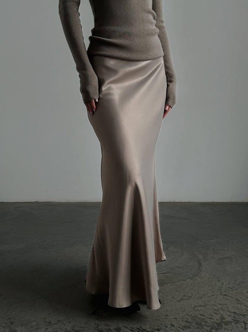 Fishtail Spring Satin Long High Waist Sheath Skirts