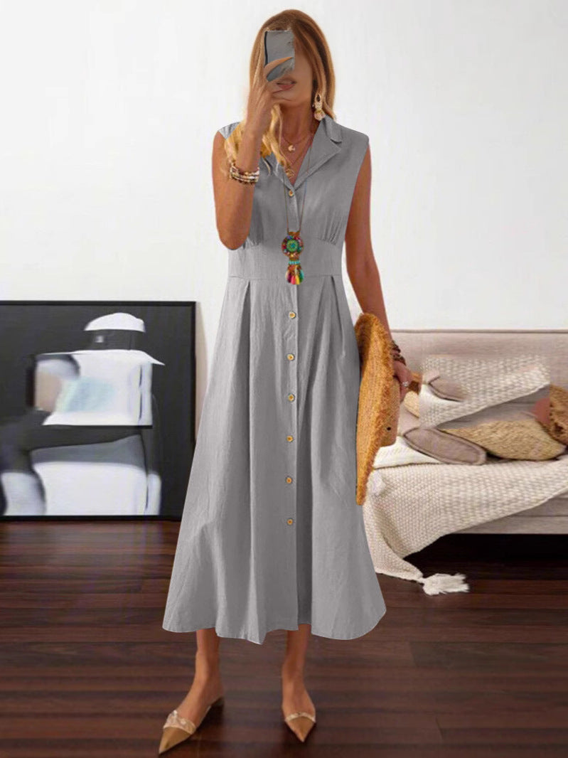 Women's Summer Lapel A- Line Vintage Cotton Dress