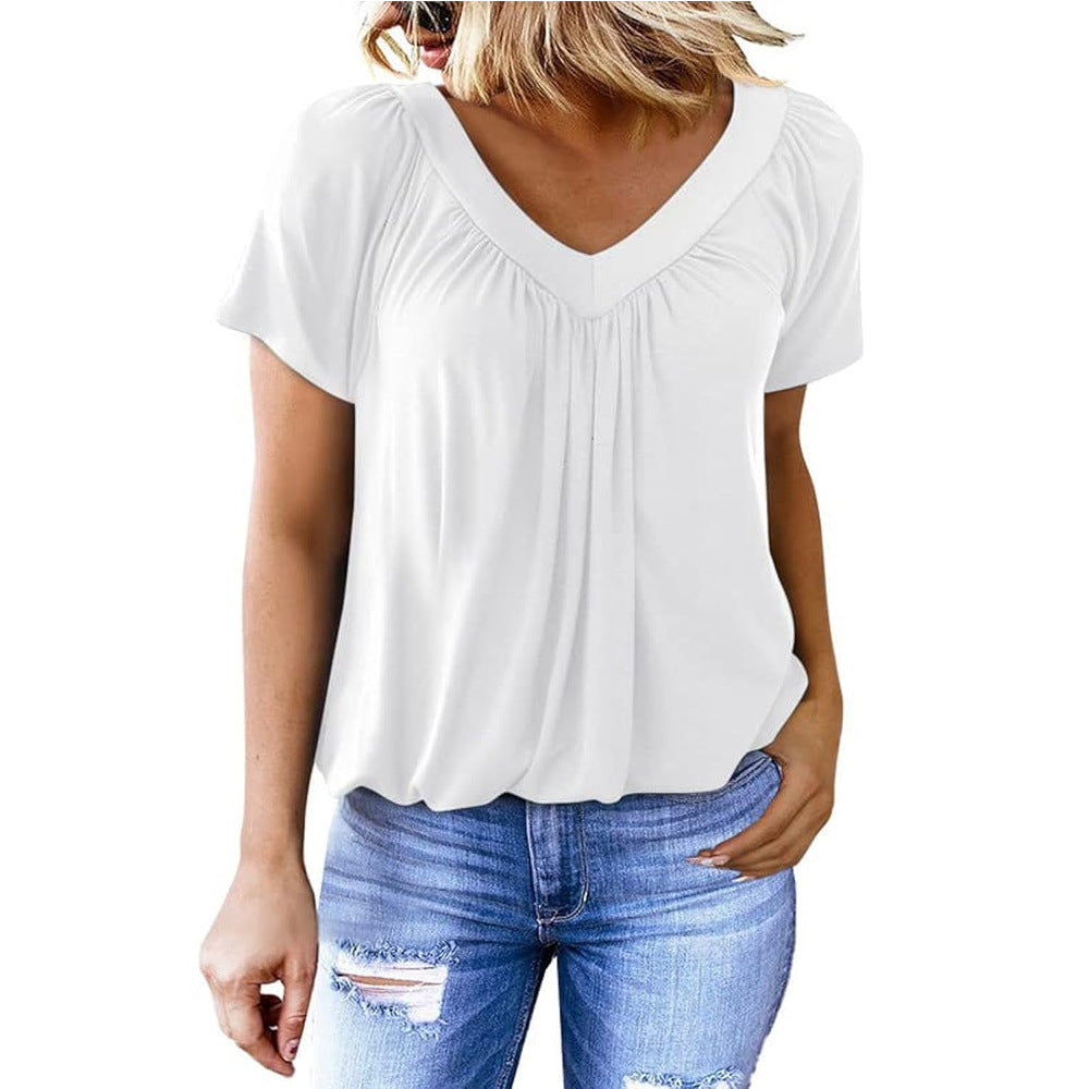 Women's Summer Pleated Loose Short-sleeved Cotton For Women's T-shirt