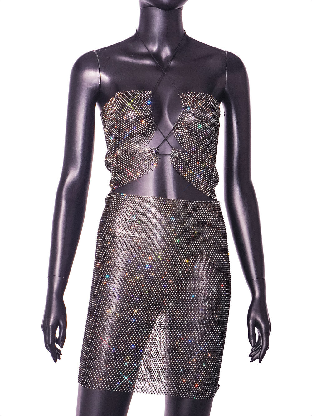 Style Sexy Waist Trimming Halter Fishnet Dress