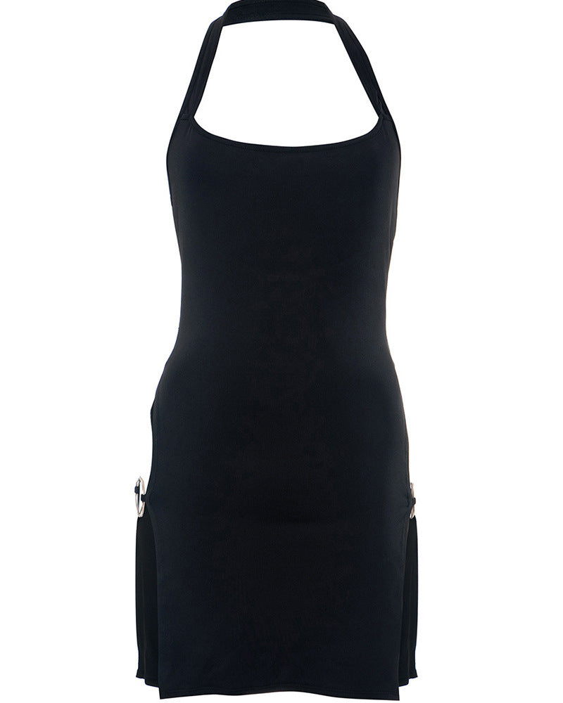 Summer Solid Color Backless Halter Sexy Hot Dress