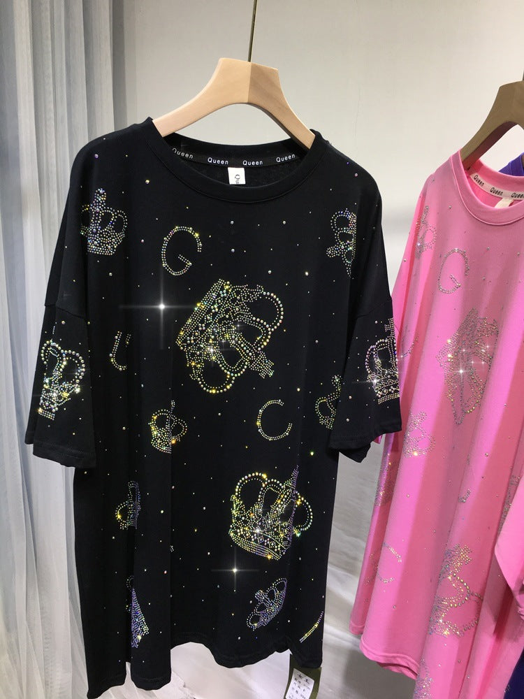 Rhinestone Crown Shiny Fashionable Stylish With Sleeves Female Shorts