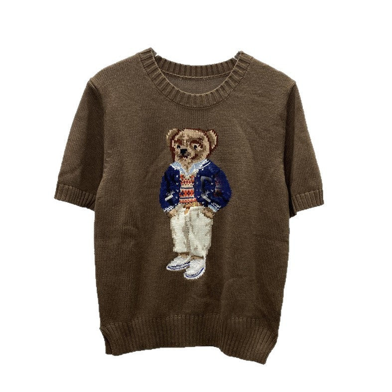 Women's High Quality Cartoon Jacquard Bear Sleeve Shorts