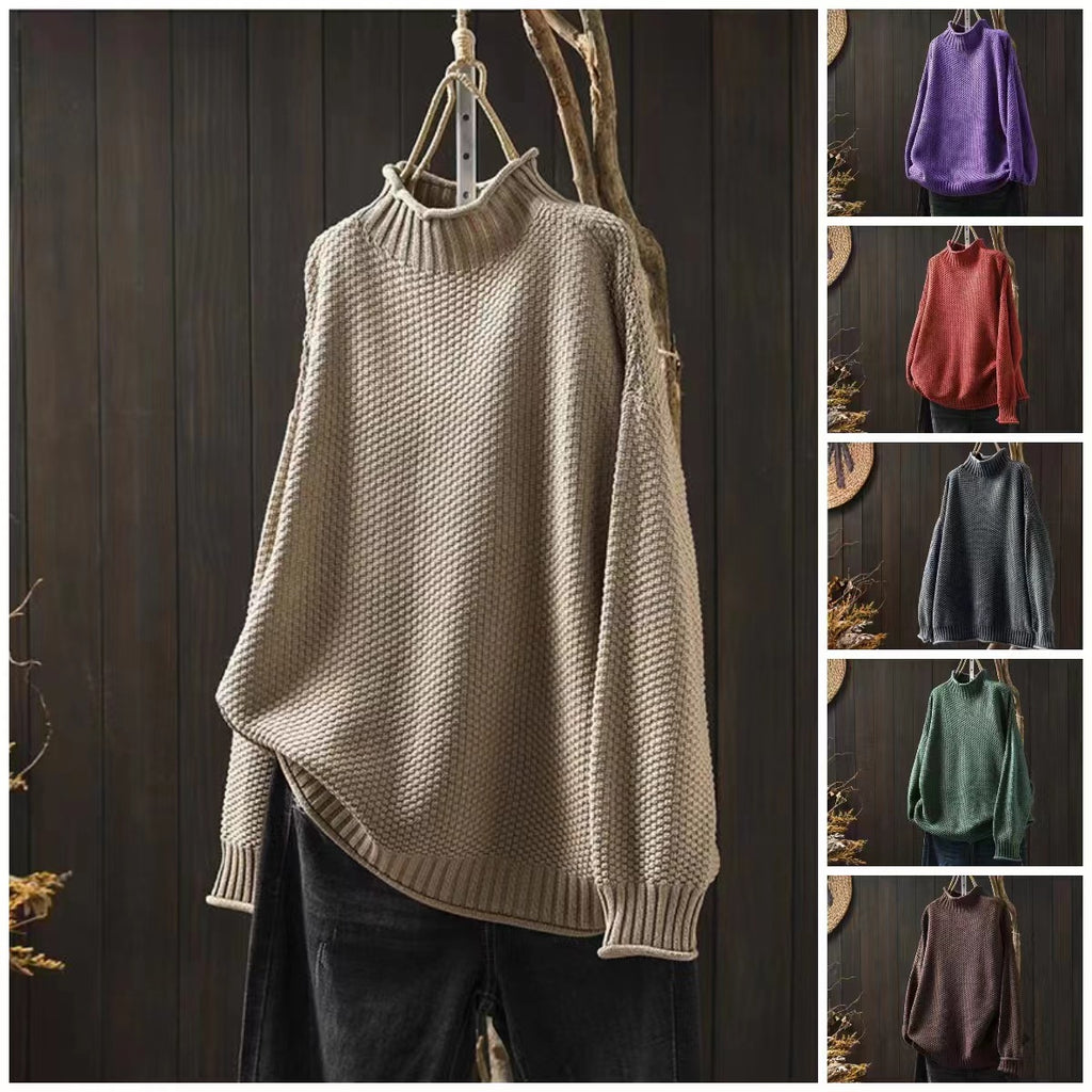 Women's Mock Neck Loose Pullover Large Long Women's Sweater