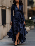 Women's Satin Waist Trimming Ruffles Elegant Dress