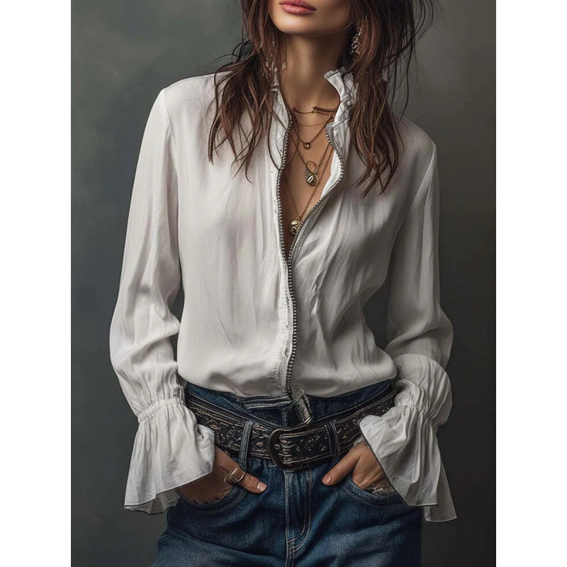 Women's Vacation Western Bohemian Long Sleeve Zipper Shirt Blouse