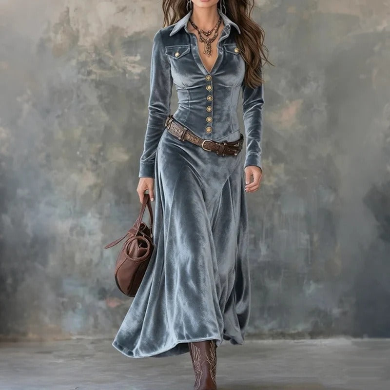 Comfortable Western Bohemian Elegant Veet Belt Dress