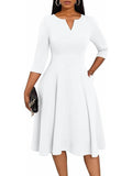 Mid-length Flared Three-quarter Sleeve Guest Work Dress