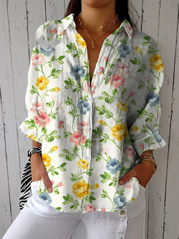 Women's Summer Casual Floral Shirt Little Daisy Blouse