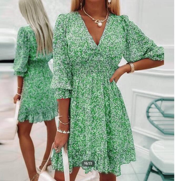 Floral Collar Casual Printed Half Sleeve Dress