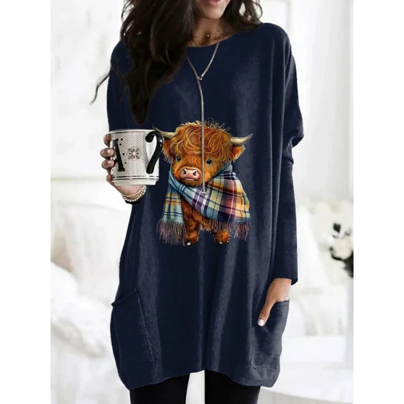 Women's Digital Printing Fashion Round Neck Mid-length Women's T-shirt