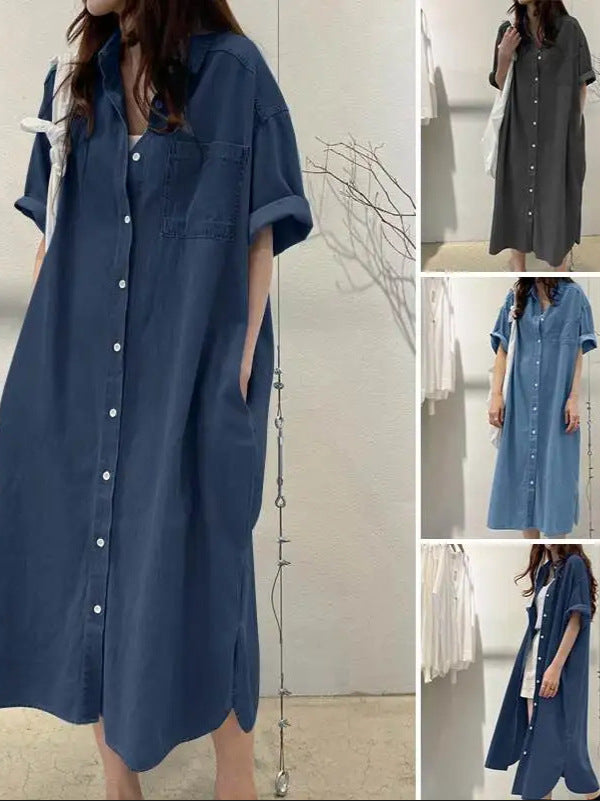 Slouchy Glamorous Denim Long Collar Casual Dress