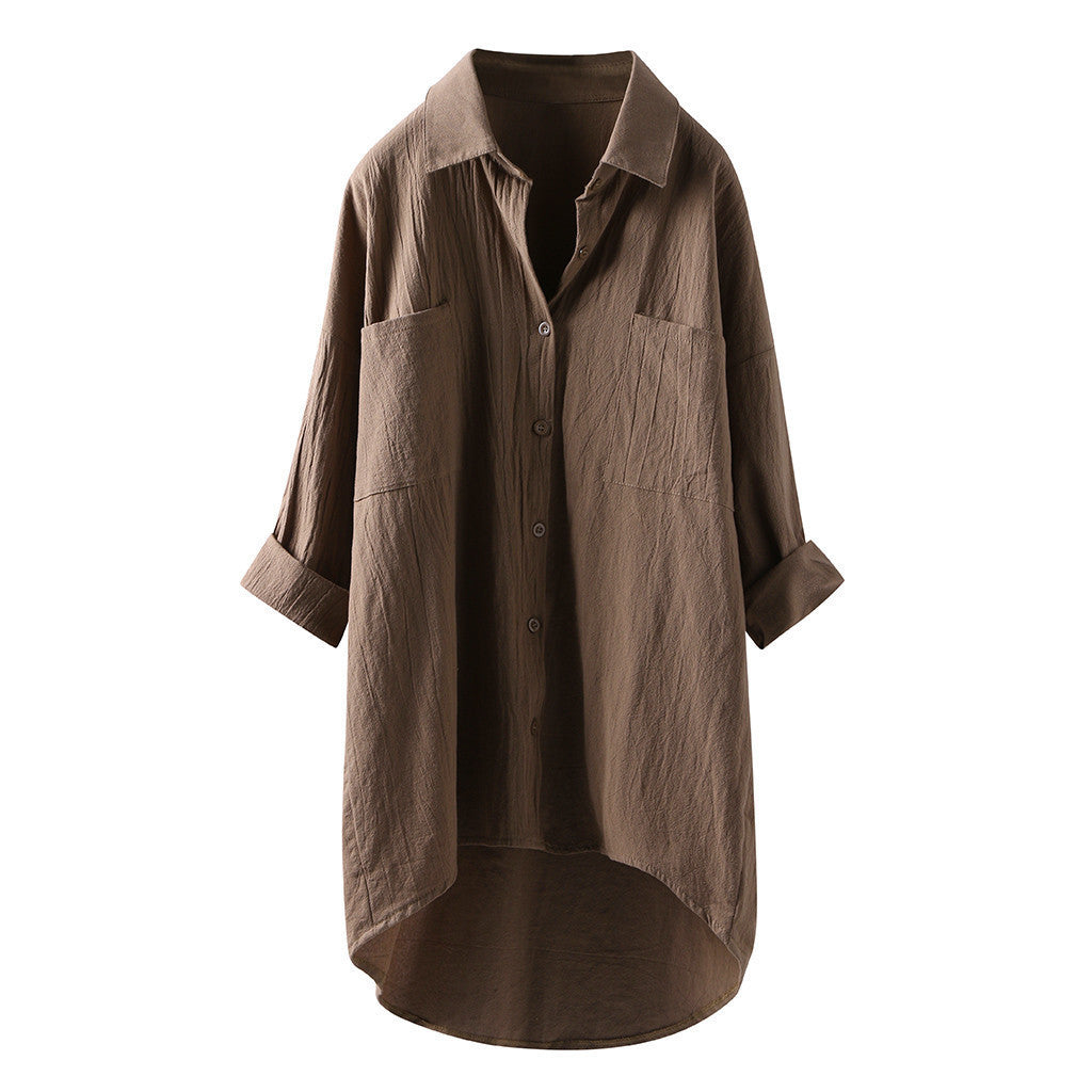 Women's Shirt Casual Style Cotton Double Pocket Clothing