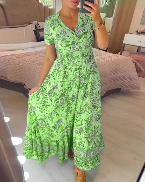 Women's High Elastic Printed Seaside Style Dress