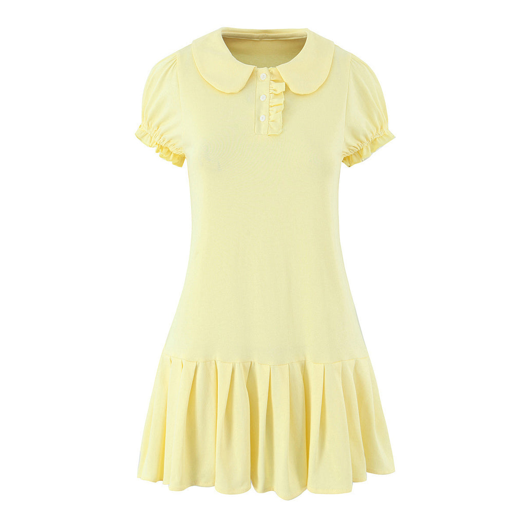 Women's Sweet Retro Doll Collar Fungus Knitted Pleated Mini Skirts