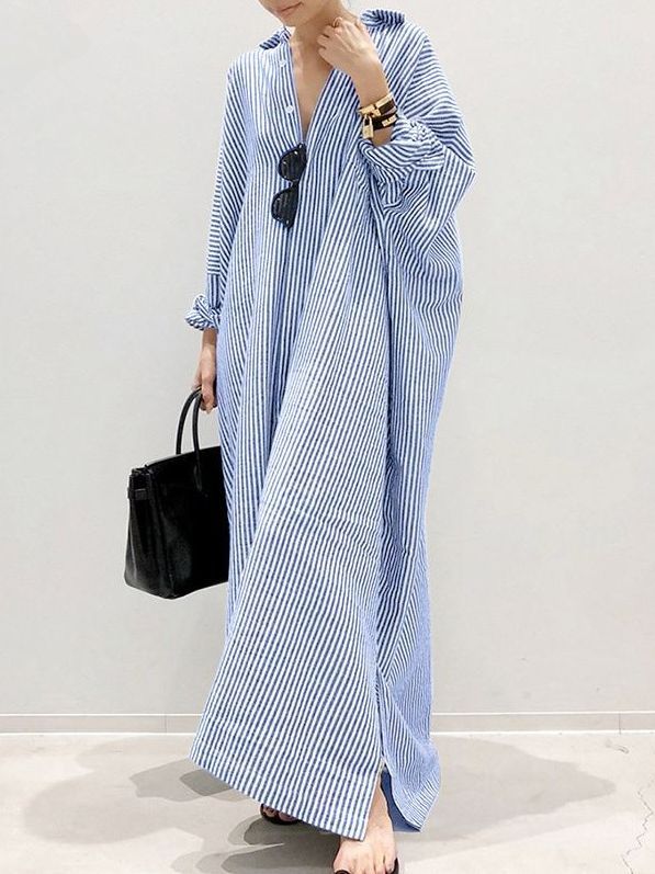Lapel Collar Striped Temperament Commute Long Sleeve Cardigans