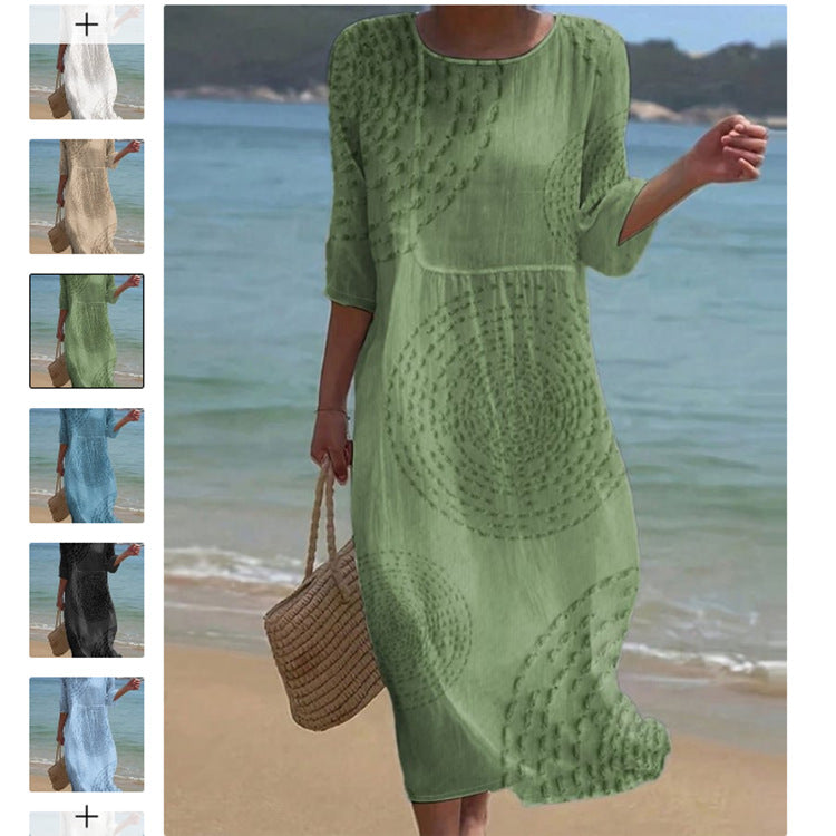 Sleeve Casual Printed Temperament Long Fitted Dress