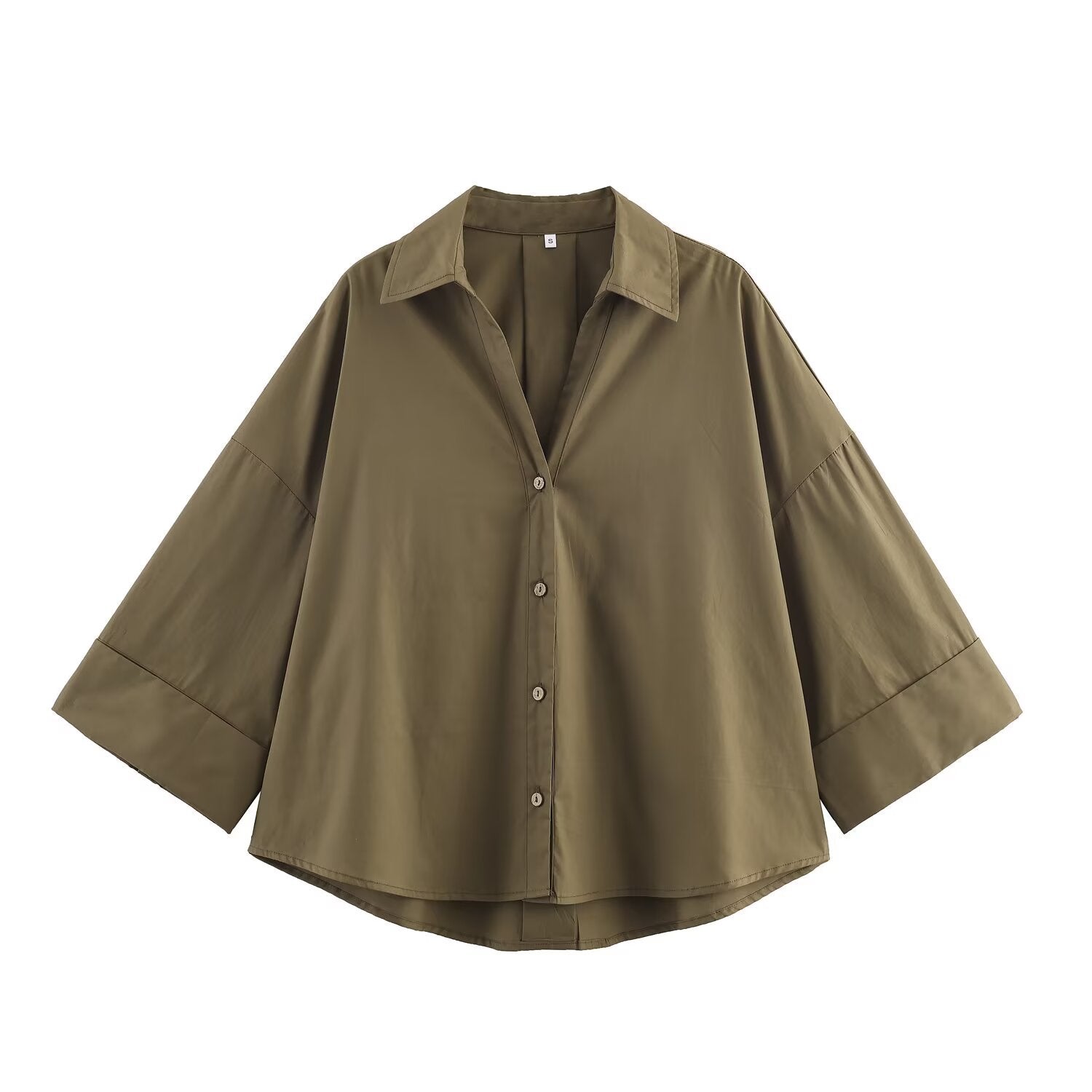 Women's Fashion Casual Lapel Striped Wide Sleeve Shirt Cotton Blouse