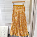 Women's High Waist A- Line Mid-length Pleated Large Skirt