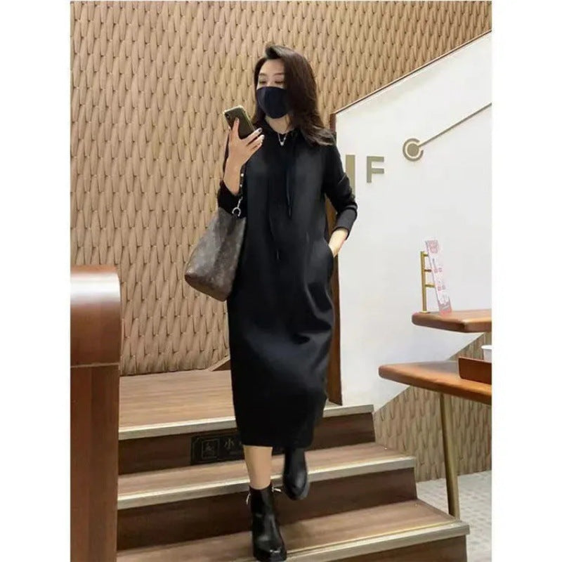 Women's Hooded Slimming Korean Solid Color Dress