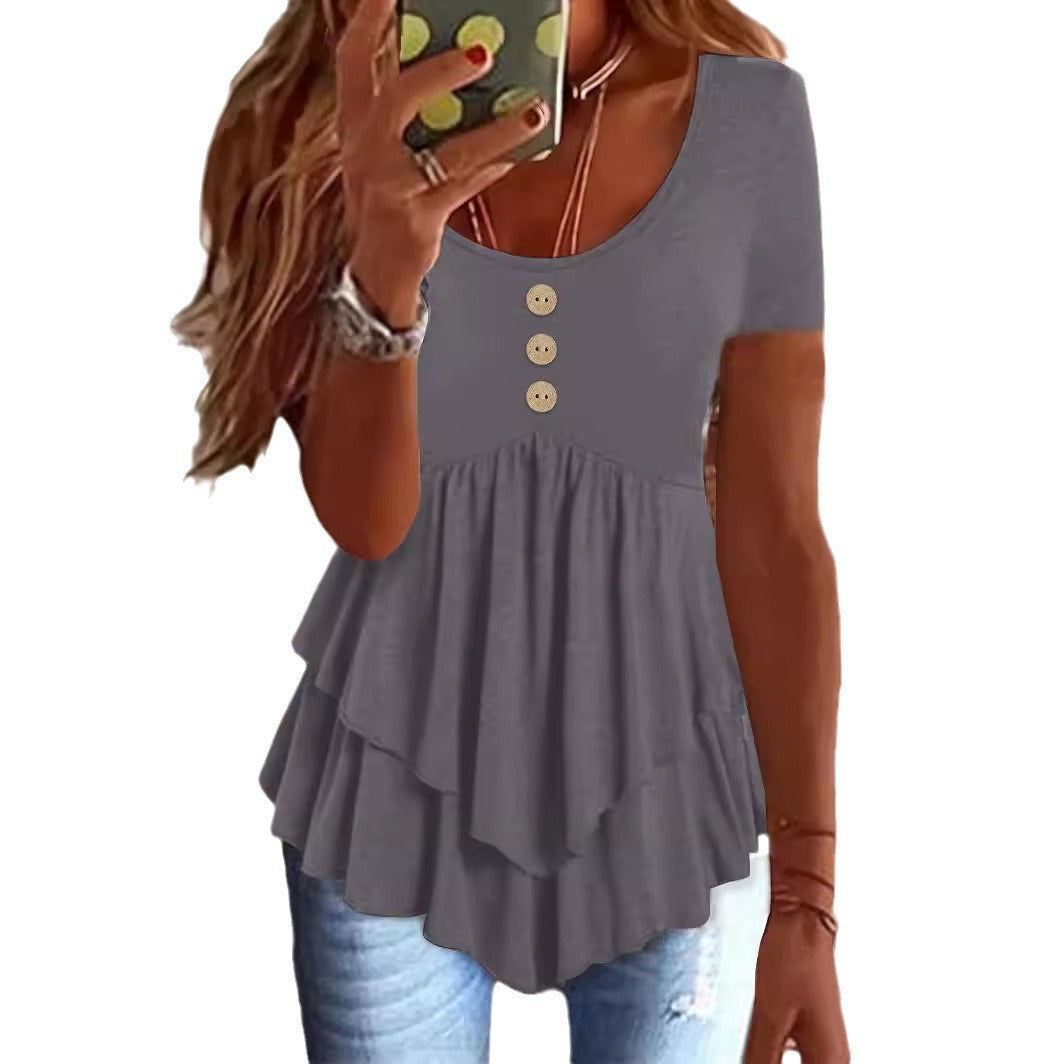 Women's Fashion Casual Solid Color Short-sleeved Dress Tops